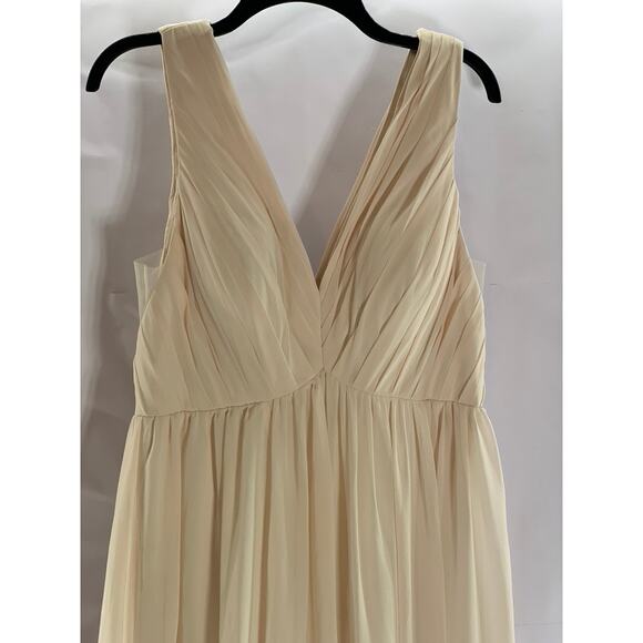AZAZIE Women's Beige Double V-Neck Sleeveless Mesh Maxi A-Line Dress SZ 12 - Picture 4 of 12